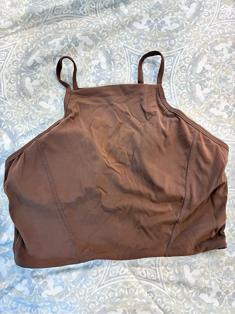 Buffbunny Collection Ivy Crop Brown Lace-Up Back Tank Large
